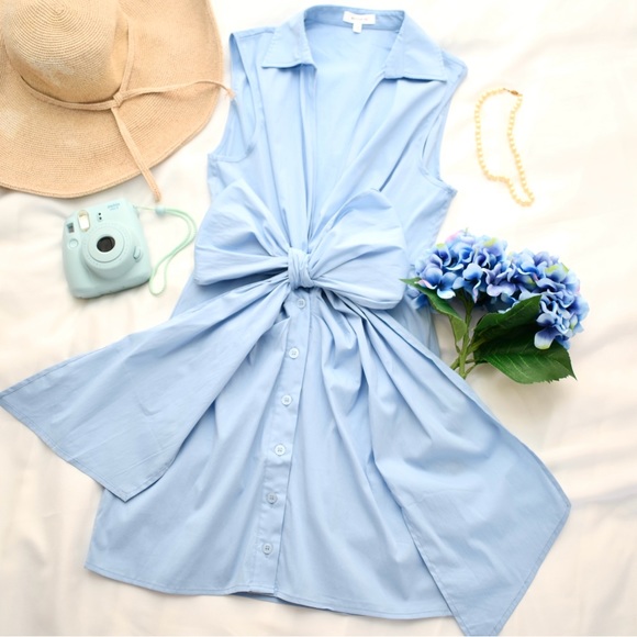 V-Neck Poplin Sleeveless Dress with Bow - Picture 2 of 4
